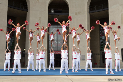 The OSU cheerleading team practices their routine.