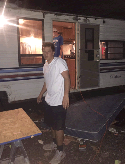 Kahoe working on the camper
