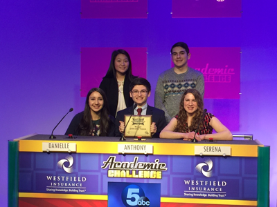 Victoria Liu, Angelo Bucci, Serena Juchnowski, Anthony Pignataro, and Danielle Kakish (clockwise from top ;left) pose with their plaque.