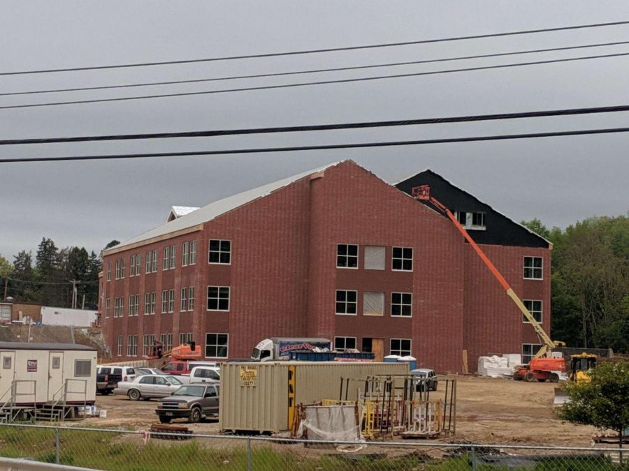 Construction workers assemble the new Bath Elementary School building in May. 
Photo courtesy of Devin Zeller. Used with permission