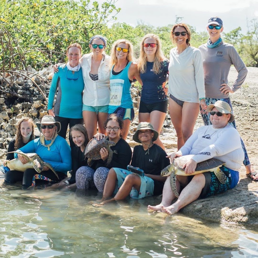 Keri Tomechko (bottom left) and Lydia Brownlee (second from left) were selected to study sea turtles in the Bahamas over the summer. Photo courtesy of Lydia Brownlee. Used with permission. 