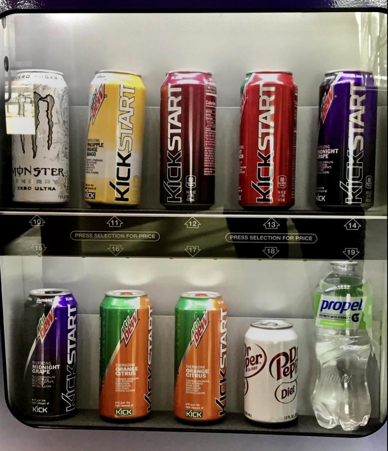 The vending machines sell many new drinks including KickStart and Monster Energy.