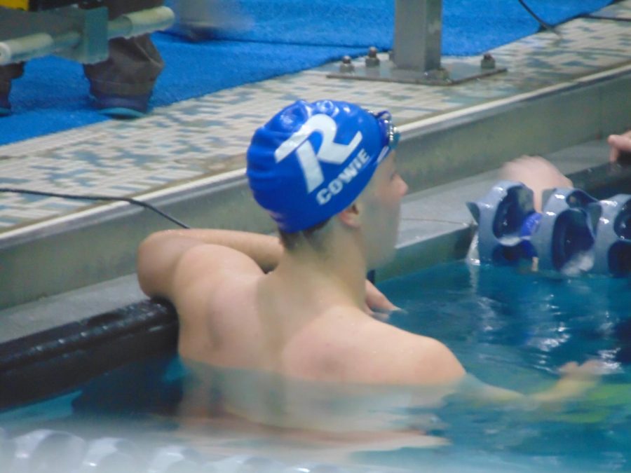 Cowie takes a breath after the 50 freestyle. 