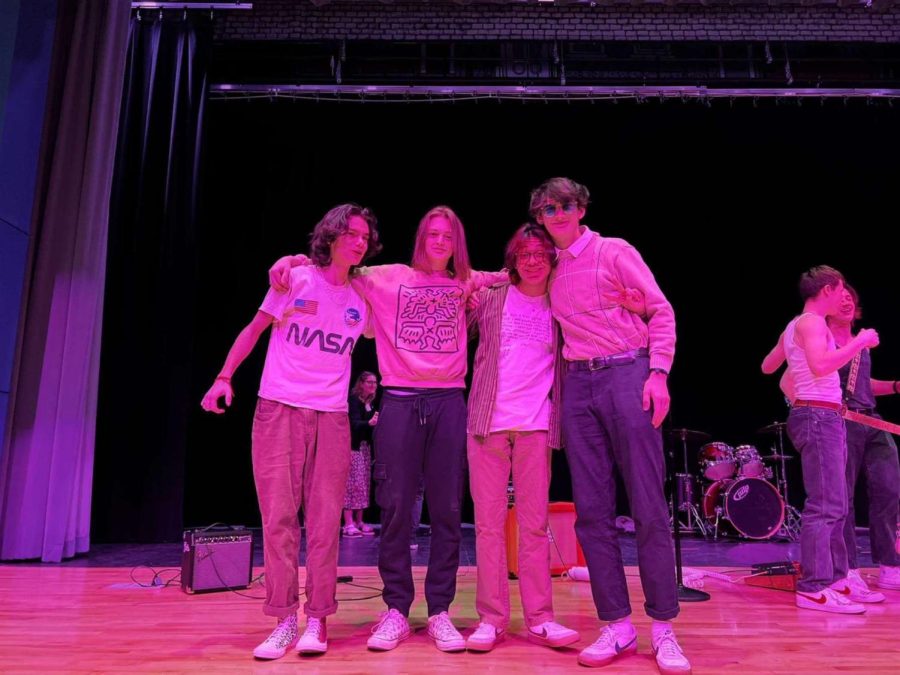 The band Jor stands on the stage after their performance at the Variety Show.