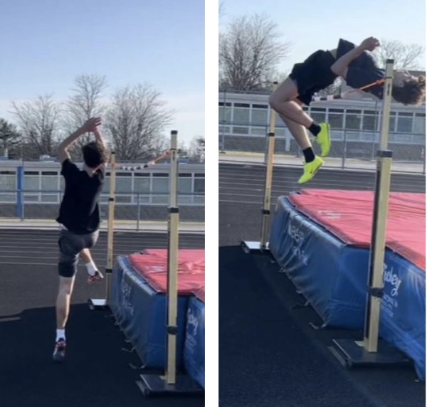 Joab Bockstoce and Zach Stupczy practice high jump.