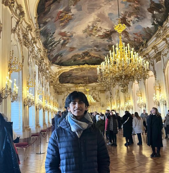 Mukherjee at the Great Gallery of Schöbrunn in Vienna, Austria during a trip to Europe.