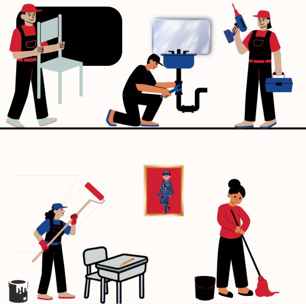 The custodians at Revere High School keep rooms clean, organized and prepared for future use.